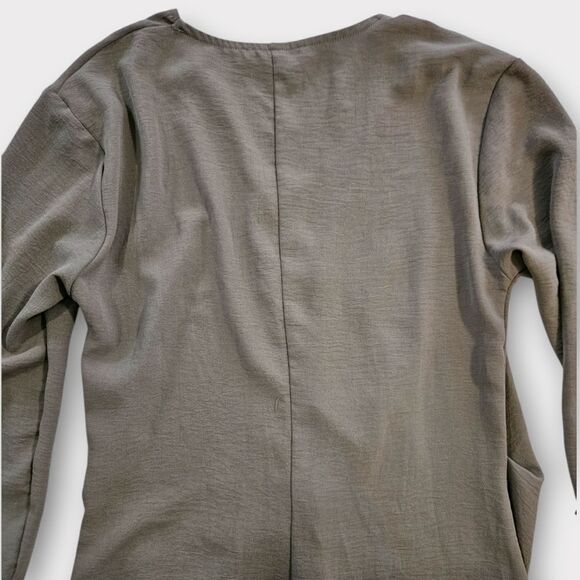 ZARA Fluid Knot Sage Green 3/4 Sleeve Draped Pleated Front Slit Midi Dress M - Picture 10 of 13